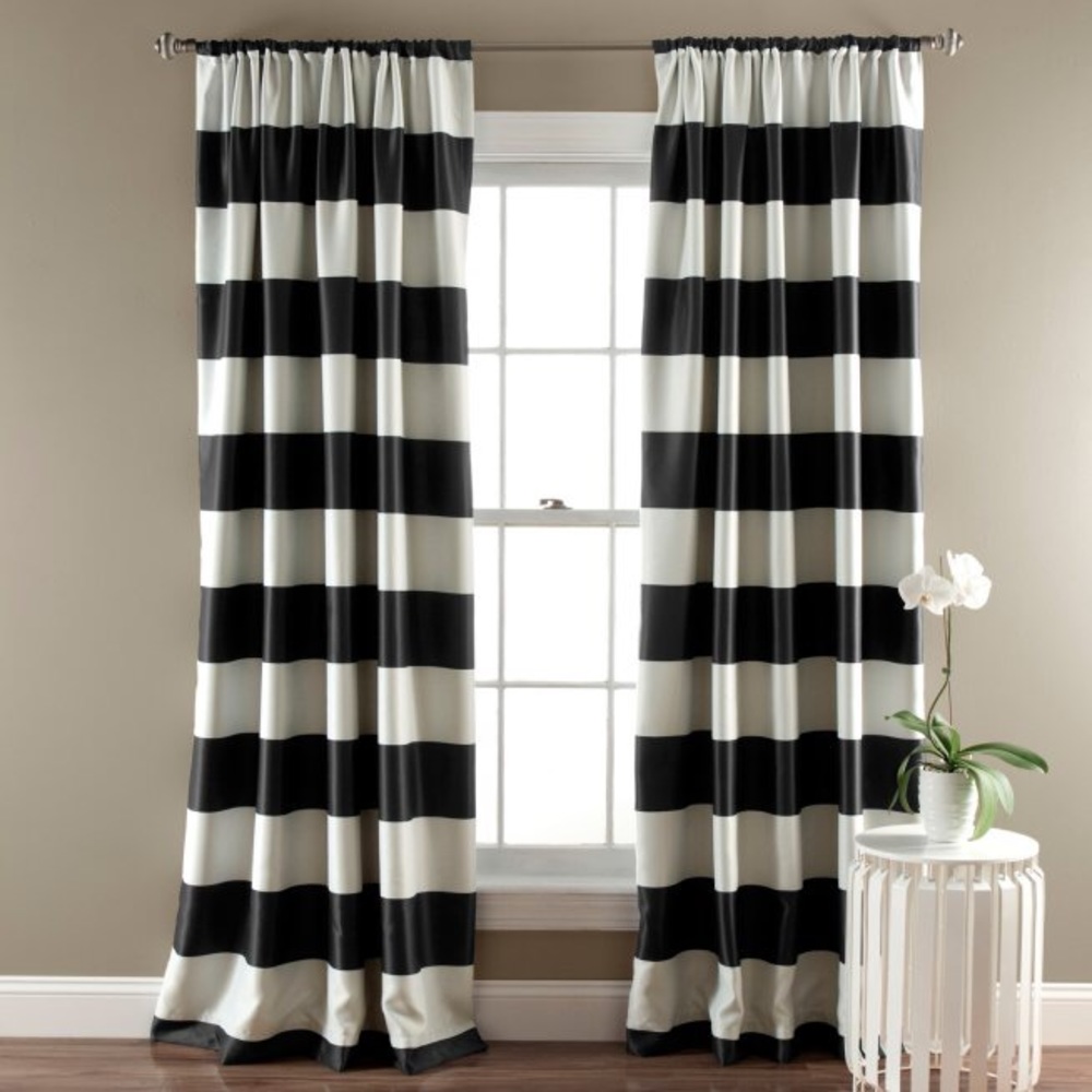 NEW Half Moon Black Stripe Curtain Panel Pair
